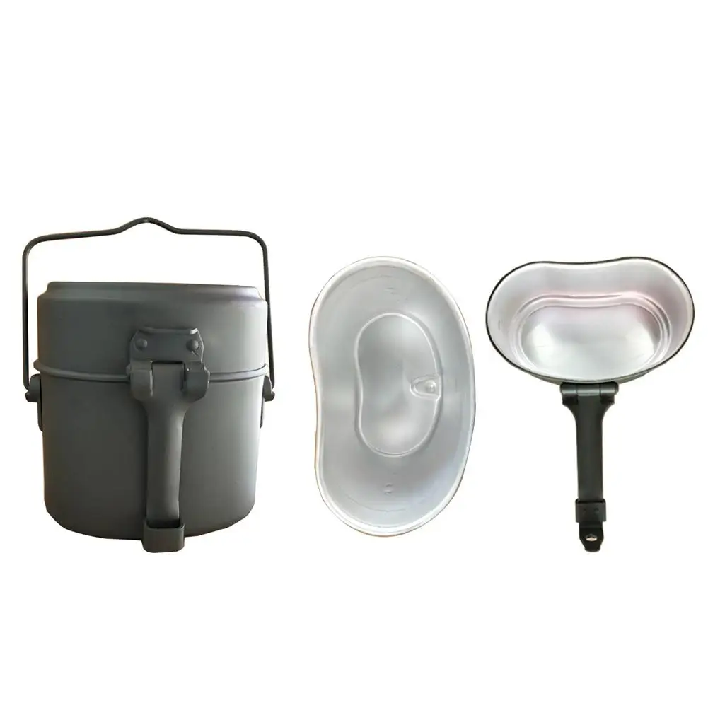 

Aluminum Pots Pans Bowls Folding Handle Cook Camping Hiking Picnic Cookware Utensils Heatable Three-Piece Lunch Box