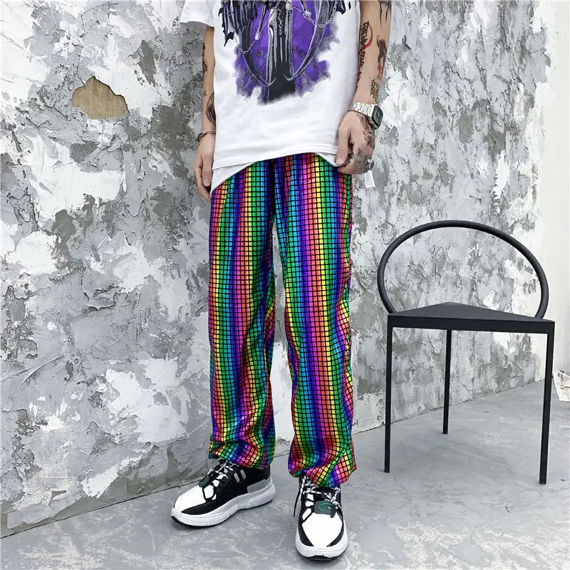 

Contrast Color Pants Men's Fashion Loose Hip-hop Performance Pants Men Streetwear Wild Straight Casual Pants Mens M-2XL
