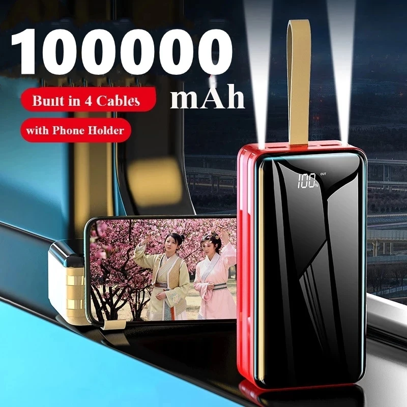 100000mAh Mini Power Bank with Cable Powerbanks LED Flashlight Display Portable Charger Fast Charging For Xiaomi | Мобильные