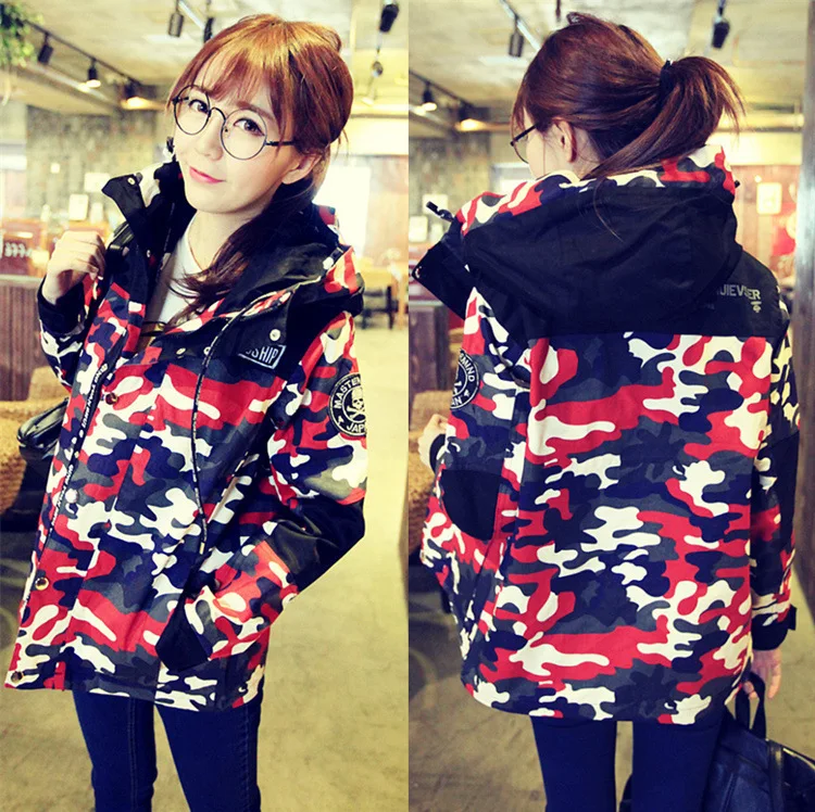 Harajuku BF стиль камуфляж штамп с капюшоном зарядки плащ пары бейсбольная форма короткие студентов пальто 8983