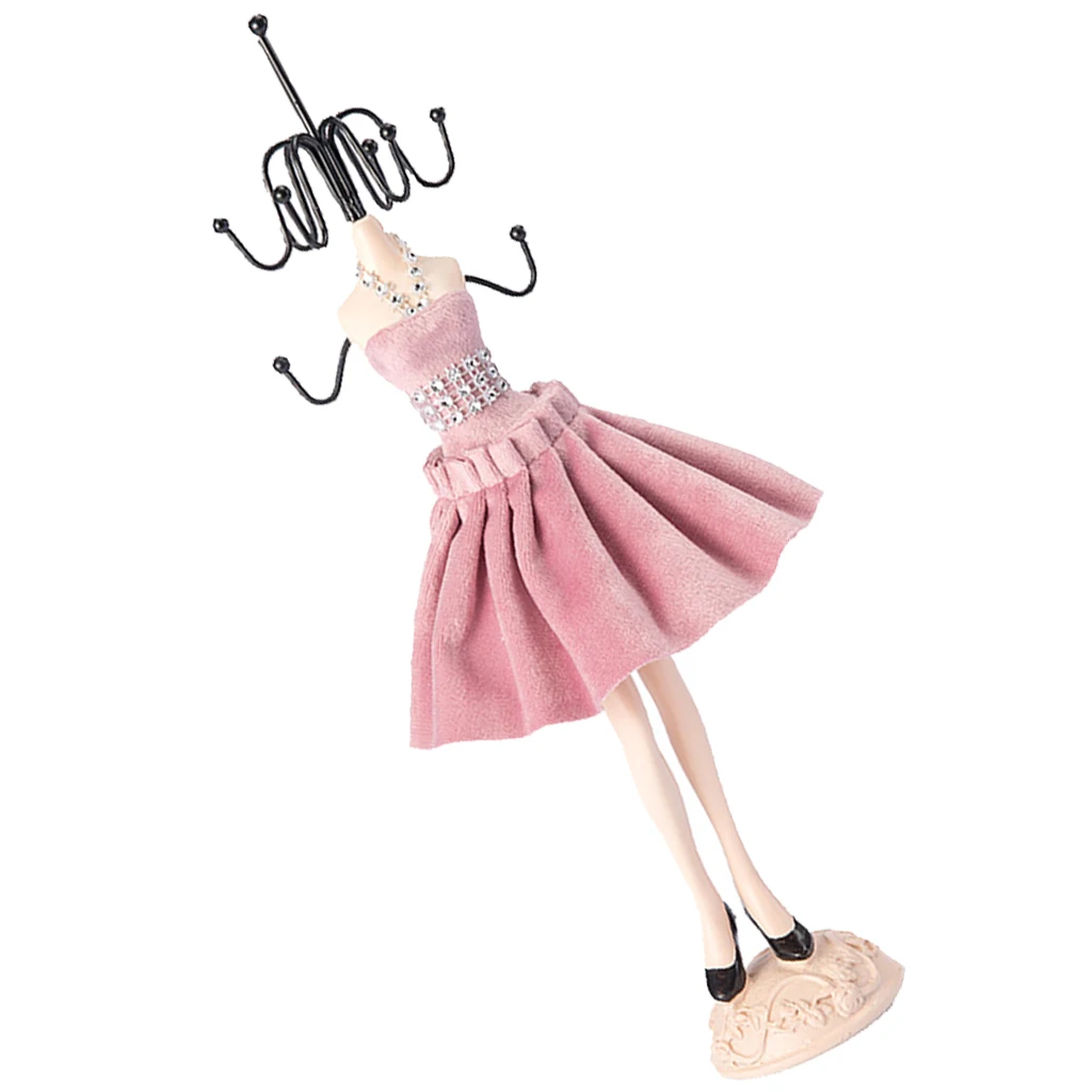 32 cm/13 inch Creative Doll Jewelry Stand Holder Iron Resin Mini Skirt Model Rack Lady Figure Home Decor Jewelry Store Display