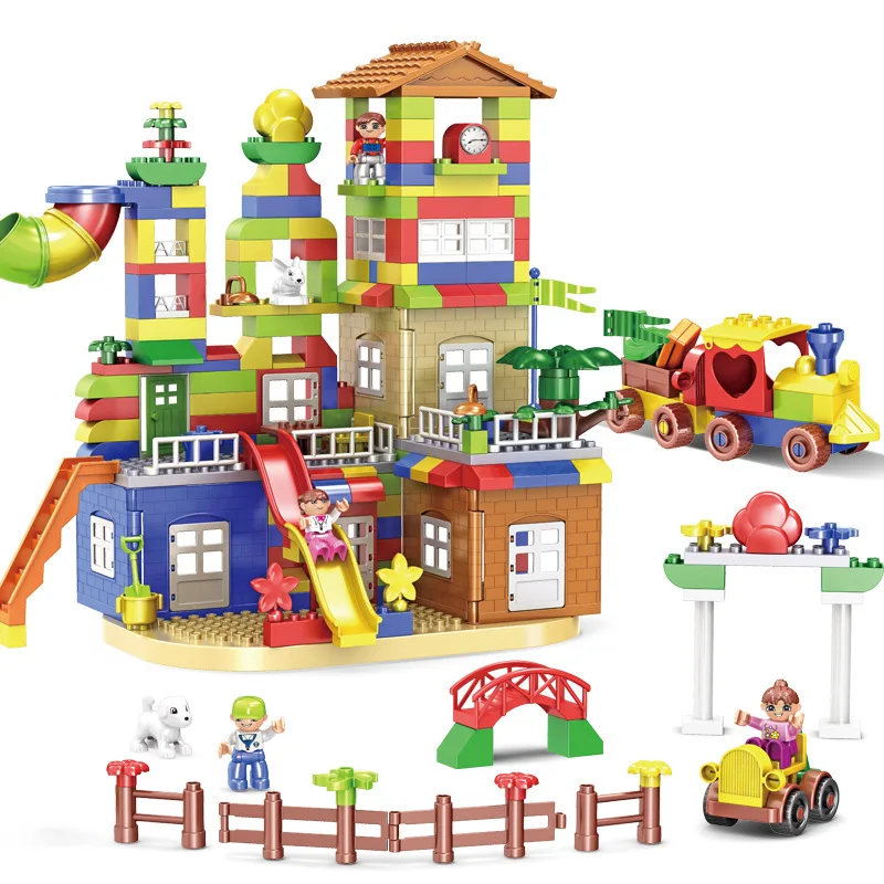 

239pcs DIY Colorful City House Roof Big Bricks Building Blocks Castle Educational Toy For Children Compatible duploe slide