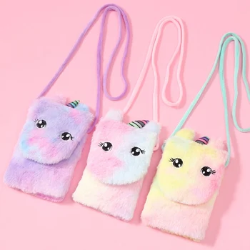

1 PC Cartoon Rainbow Unicorn Diagonal Bag Women Girls Lovely Plush Mobile Phone Crossbody Messenger Shoulder Bag Dropship New