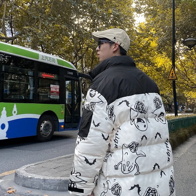 

Men Japanese Streetwear Black Puffer Jacket 2020 Mens Harajuku Patchwork Winter Bubble Coats Male Ghost Hip Hop Parka