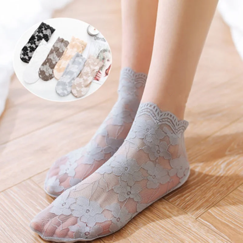 

5 Pair Women Lace Thin Socks Lady Breathable Ankle Socks for Summer XRQ88