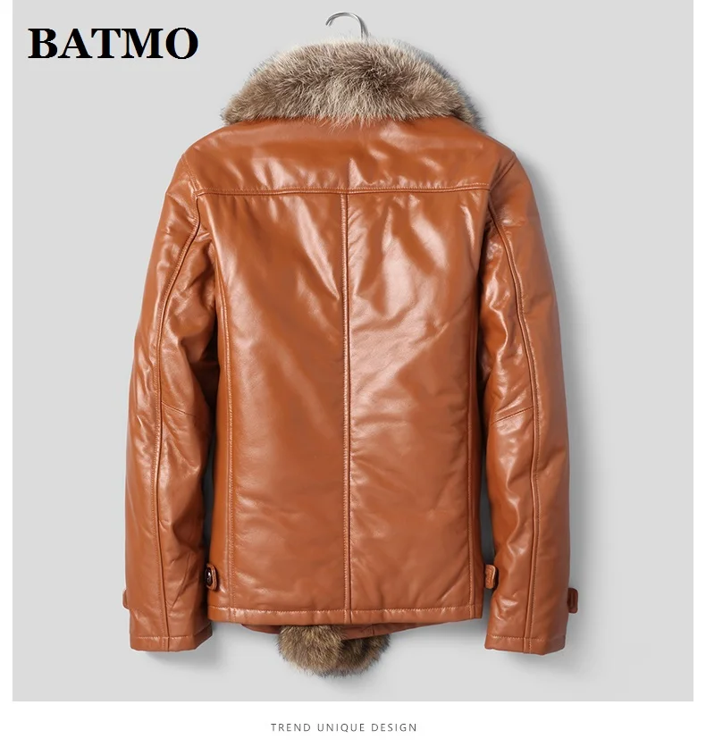 BATMO, Новое поступление, Зимние Куртки из натуральной кожи, овчины, енота, воротник из 90% белого утиного пуха, мужские куртки 19791A