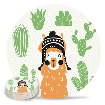 

Cartoon Cute Lama Cactus Alpaca Coaster Heat Resistant Cup Mug Mat Coffee Tea Placemat for Dining Table Kitchen Accessories