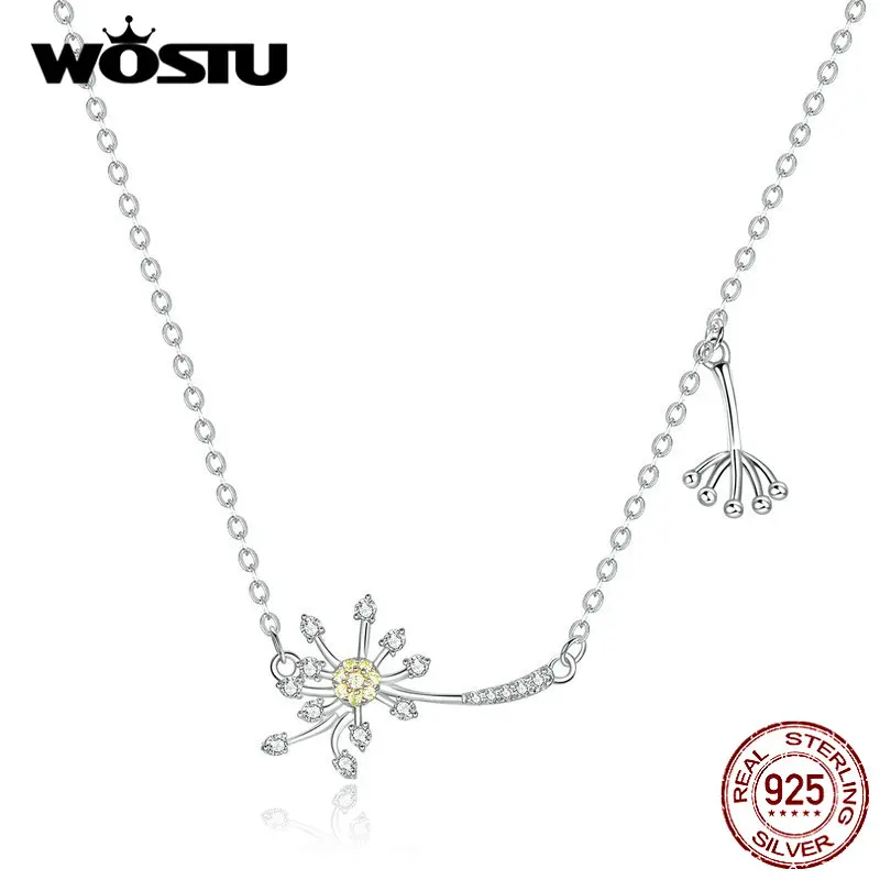WOSTU, 925 пробы, серебряное ожерелье в виде цветка одуванчика, цепочка для женщин, для свадьбы, помолвки, уникальное ювелирное изделие, подарок DAN147