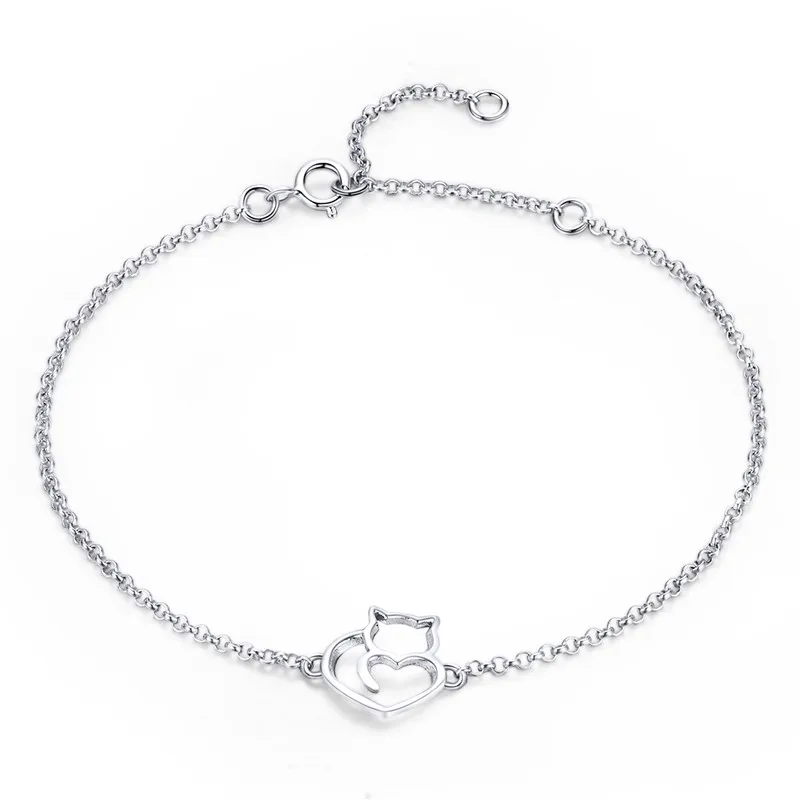 BISAER серебряные браслеты для женщин 925 пробы Серебряный спящий кот животное браслет для девочки подарок Argent Bijoux Femme GXB102 - Цвет камня: GXB102