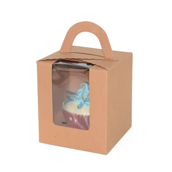 

50pcs Portable Single Cavity Cupcake Box with Window Insert Cupcake Containers Holder Party Favors for Home Dessert Shop (Kraft