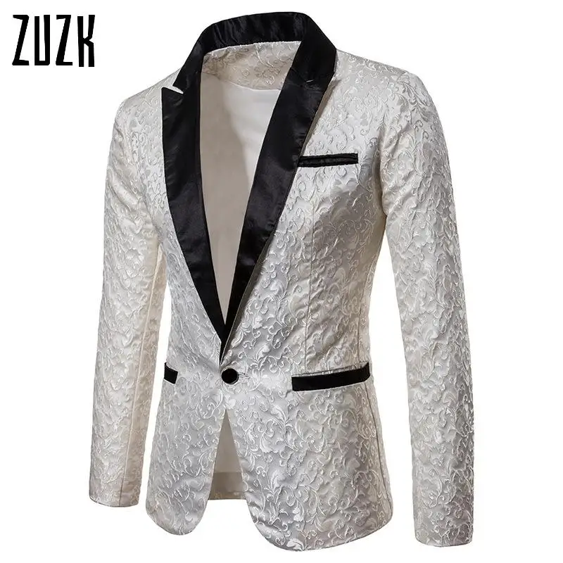 

Gold Jacquard Bronzing Floral Blazer Men New Mens Patchwork One Button Blazer Jacket Party Stage Singer Costume Homme