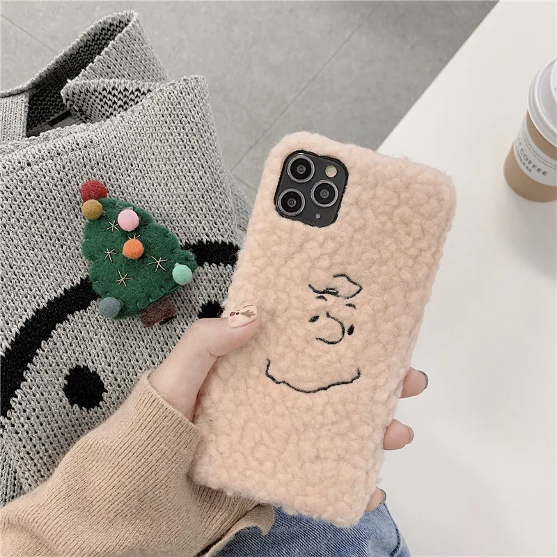 Теплый плюшевый чехол для телефона из овечьей шерсти для iphone 11 Pro Max 7 8 plus, Роскошный милый пушистый мягкий чехол для iphone X XR XS Max, задняя крышка