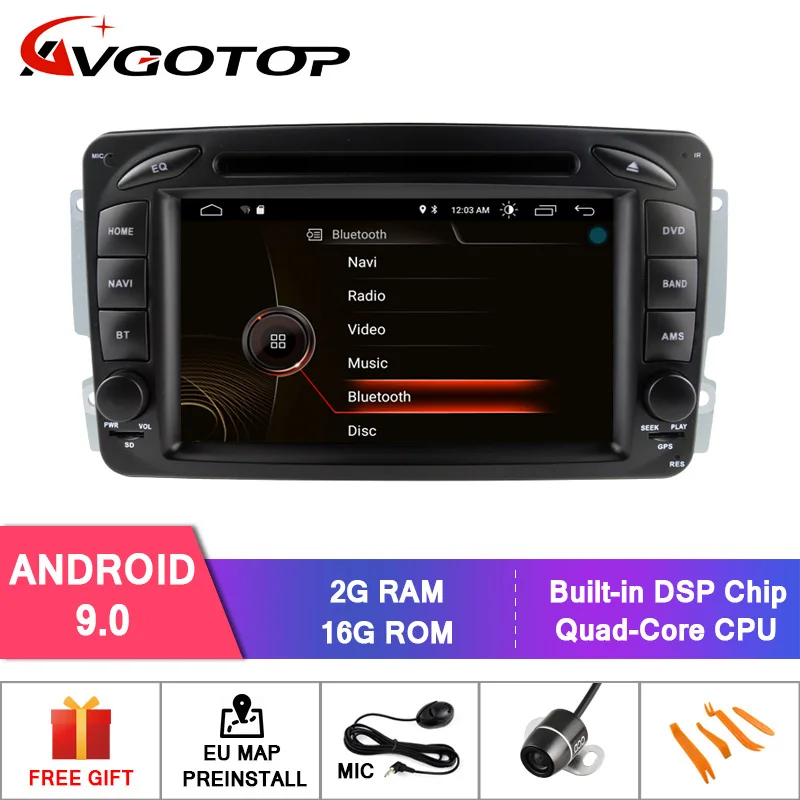 

AVGOTOP Android 9 Car Multimedia for C CLASS W203 CLK W209 M W163 W639 2G 16G MP3 MP4 Bluetooth GPS Vehicle Multimedia
