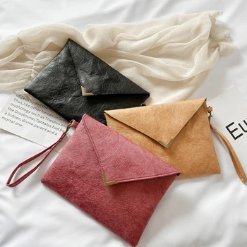 

Clutch Bag For Lady Vintage Envelope Bag Women Kraft Paper Flap Clutches Purse Casual Leather Handbag Retro Lady Evening Bags