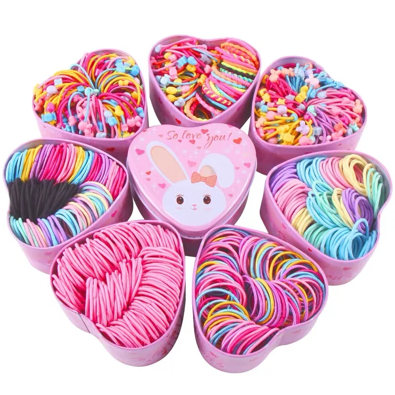 

100Pcs/Lot Cute 3cm Girls Hair Accessories Hairbands Children Elastic Hair Bands Colorful Headbands with Lovely Rabbit Box Gift