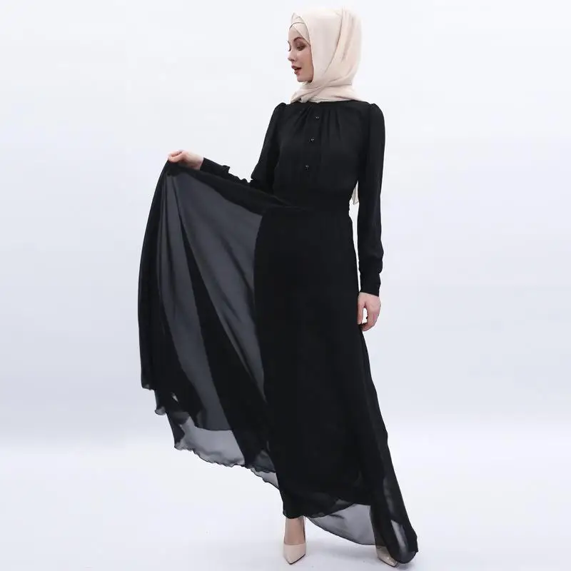 Женское кимоно abaya мусульманское платье кафтан турецкий Дубай модная Исламская одежда рубашка макси с длинными рукавами платья халат сказочные сны - Цвет: Black