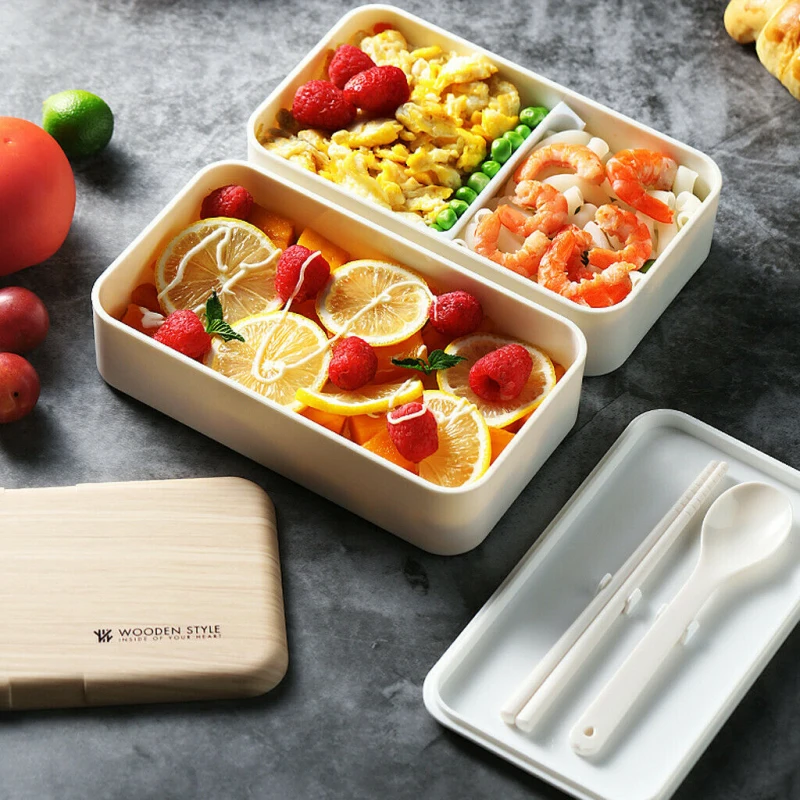 Креативные пластиковые Ланч-боксы 2 слоя микроволновая печь контейнеры Bento Box для студентов портативная коробка для хранения еды для пикника