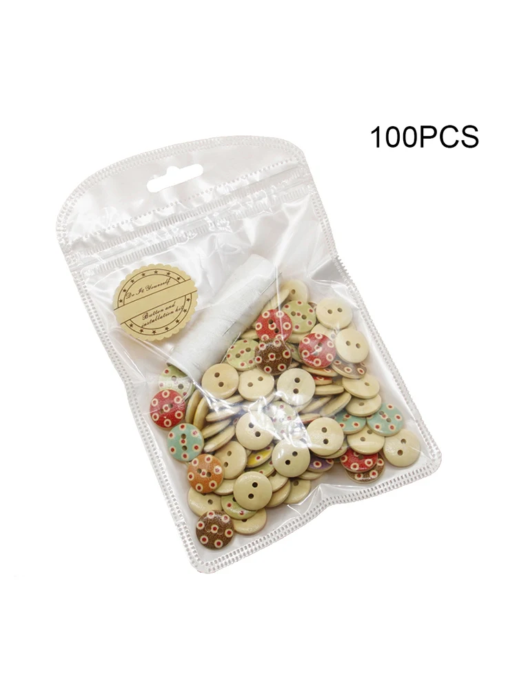 100pcs 15mm Mixed Wooden Buttons Perfect for Scrapbooking Crafts Sewing color mixing