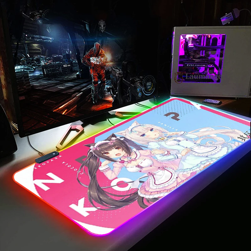 mouse Game rug Large RGB LED USB cool anime nekopara Mouse Pad Pc mause pad Laptop Desk Keyboard Rubber Non-slip mats for mice
