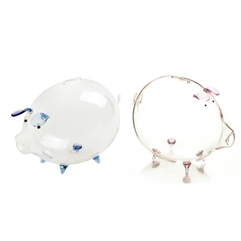 

2Pcs Pig Piggy Bank Money Boxes Coin Saving Box Cute Transparent Glass Souvenir Birthday Gift for Children Kids - Blue & Pink