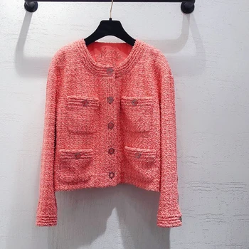 

Women Skirt Set Spring Pink Tweed Jacket And Mini Skirt Fashion Suit Ladies 2 Piece Sets High Quality