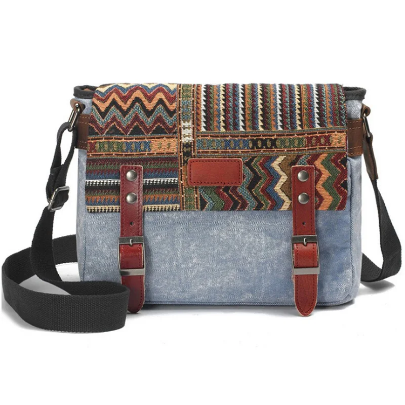 

ABZC-Retro Shoulder Bag National Style Diagonal Cross Female Bag Square Canvas Bag Chinese Style Handbag Female Casual National