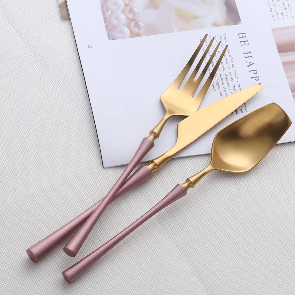 Pink Gold Cutlery Set Housewife 304 Stainless Steel Fork Dining Tea Spoon Table Knife Set Cutlery Set Knives Forks and Spoons