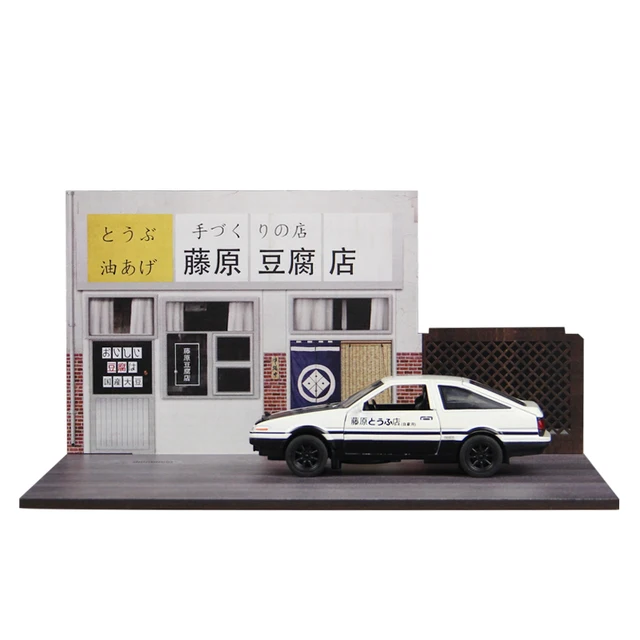 Initial D Fujiwara Tofu Shop Takumi AE86 Alloy Car Model Pizza Shop Cafe Scene background Display Stand 5