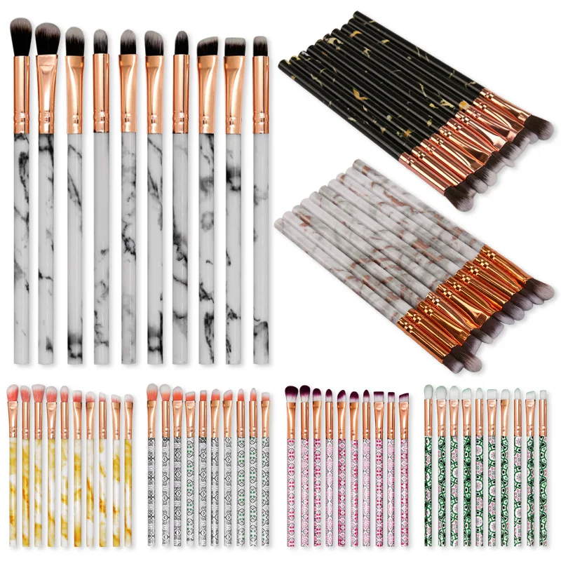 

10pcs/set Makeup Brush Sets Marble Brush Rod Travel Brush Tools Kits Eye Shadow Eyeliner Eyebrow Eyelash Facial Makeup Brushes