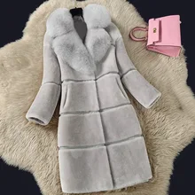 

Sheep shearing 2021 autumn and winter new product stitching fur one mid-length real fox fur collar coat fur coat women