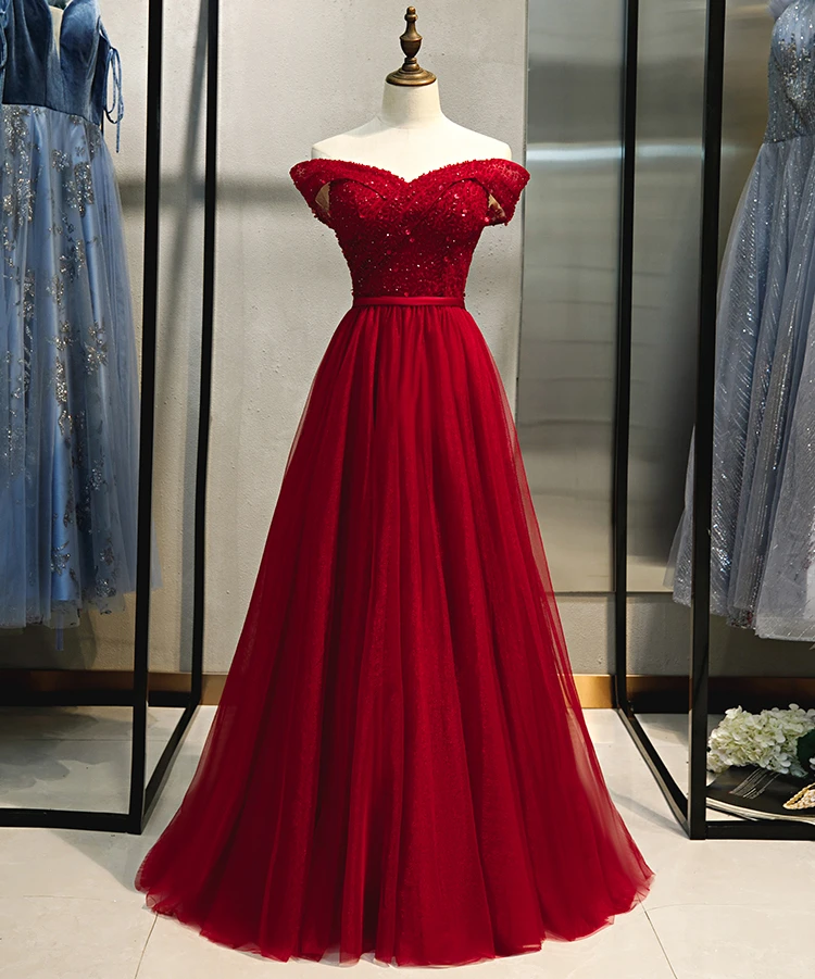Walk Beside You Plus Size Evening Dresses Long 2022 Burgundy Beading Sequin Off Shoulder Formal Party Prom Gowns custom made