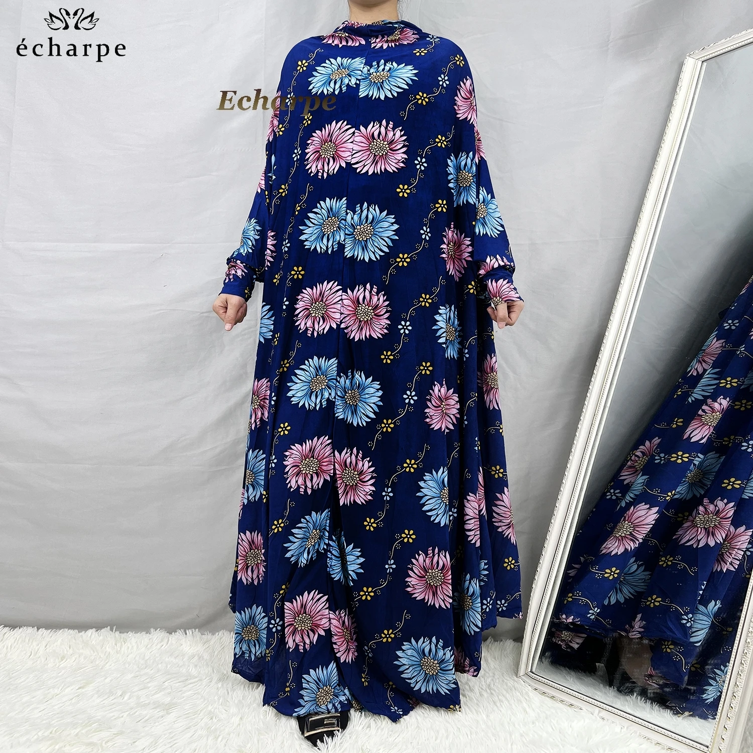 peças muçulmano hijabs vestido de oração feminino vestuário dubai abaya árabe jibab islam flores djellaba femmel khimar caftan roupas