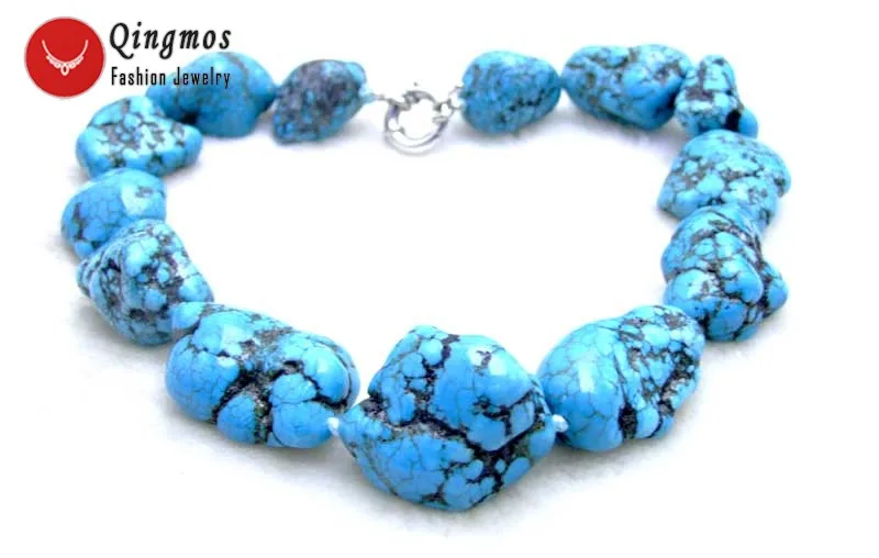 Qingmos 20-30mm BAROQUE Natural BLUE TURQUOISE NECKLACE for Women Genuine GemStone Necklaces Natural 18