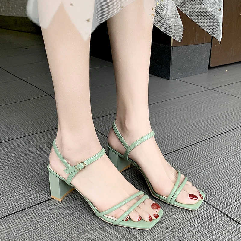 

High Heel narrow band Sandals Women Open Toe square heel Ankle Strap Summer women shoes 2020 Fashion office sandals women