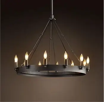 

Black 9/12/15pcs E14 Candle Lights Luminaires Vintage Chandelier Lamp Iron Bar Restaurant Kitchen Large Lustres Hanging Lamps AC