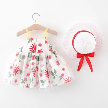 

Baby Girl Summer Dress For Baby Girls Print Flower Princess Dresses Cute Toddler Girl Birthday Dress With Hat 0-2Y Vestidos