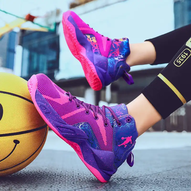 purple high top basketball shoes