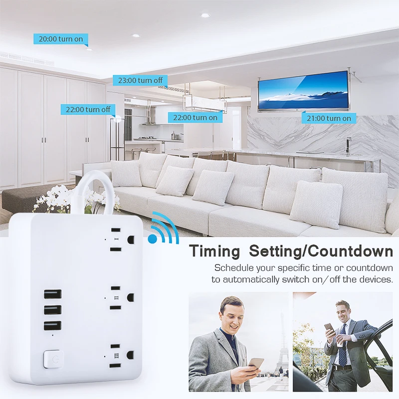 Умная розетка Timethinker WIFI US с голосовым управлением дистанционным usb разъем для