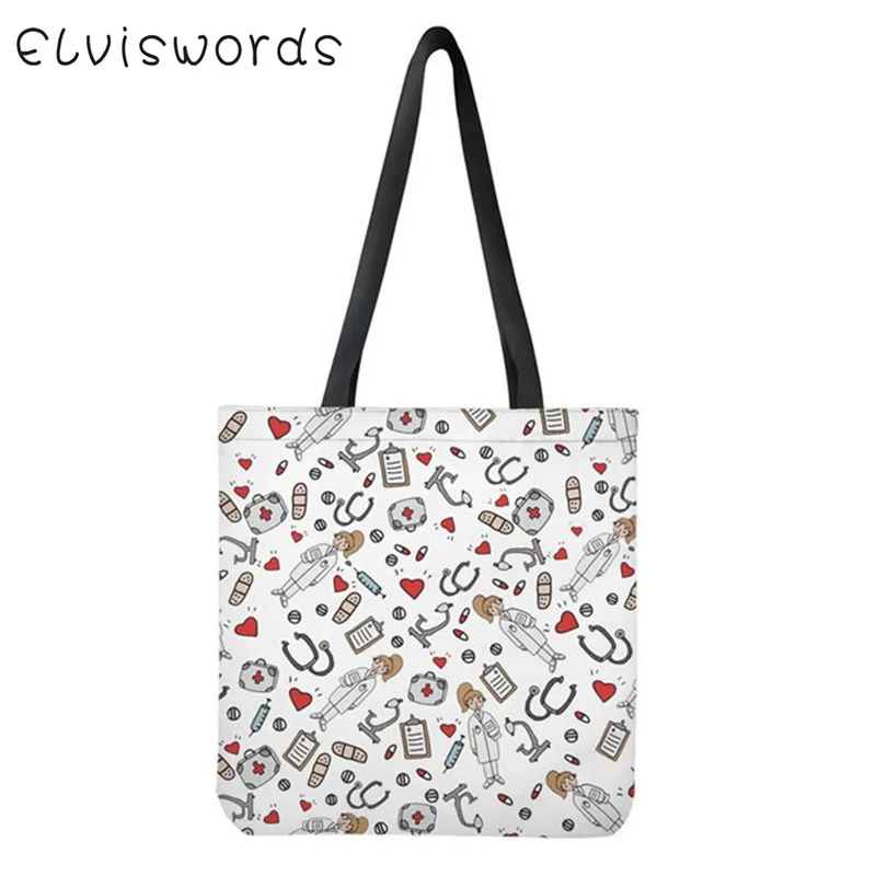 ELVISWORDS, модные женские сумки для покупок, Мультяшные сумки для медсестры, доктора, с рисунком, женские повседневные сумки на одно плечо, Большая вместительная Холщовая Сумка - Цвет: HXA226 Z22