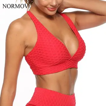 

NORMOV Sports Bra For Women Red Sexy Gym Push Up Seamless Bralette Women Beauty Back Solid Solor Breathable Lingerie