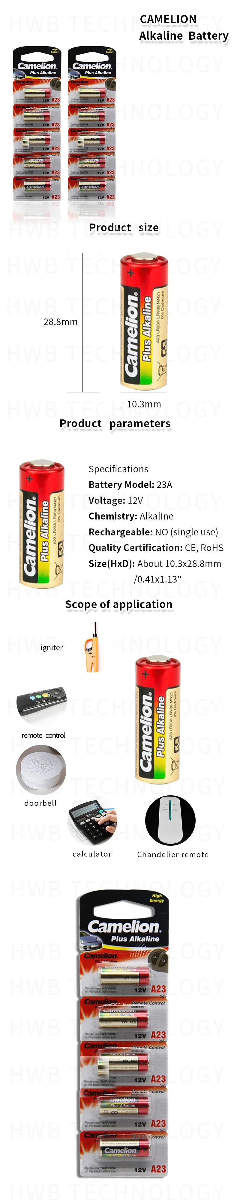 Оптовая продажа, 5 штук в партии, Новое поступление, для детей от 12V Camelion A23 23A Ультра щелочные батареи/сигнал тревоги батареи Бесплатная