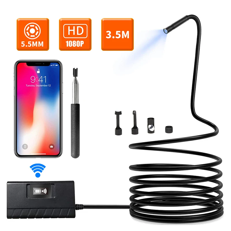 

Wireless Inspection Camera 1080P Telescoping Wifi Endoscope Camera with 6 LED IP67 Waterproof For Android and IOS Smartphone