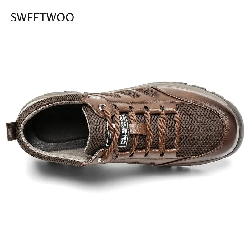 Big size 38-48 Hiking Shoes for Men Outdoor Sports Camping Shoe Tactical Sneakers Mesh Genuine Leather Breathable Non-slip