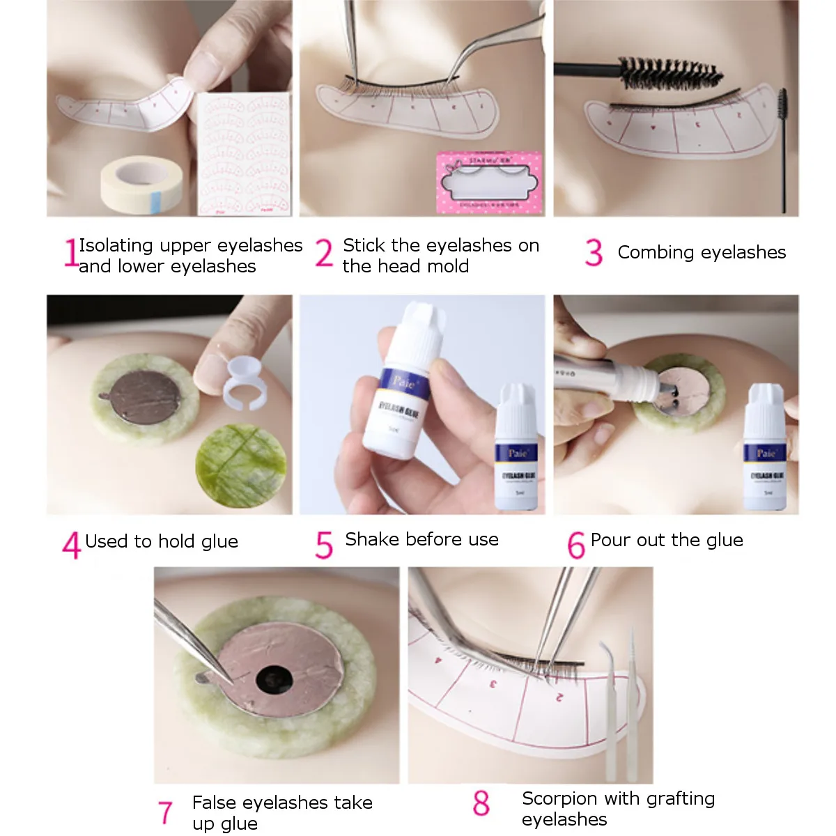 5Type False Eyelash Extension Training Kit Exercise Practice Mannequin Head Set Grafting Eyelash Tools Kit Eye Lashes Grafting 5Type False Eyelash Extension Training Kit Exercise Practice Mannequin Head Set Grafting Eyelash Tools Kit Eye Lashes Grafting