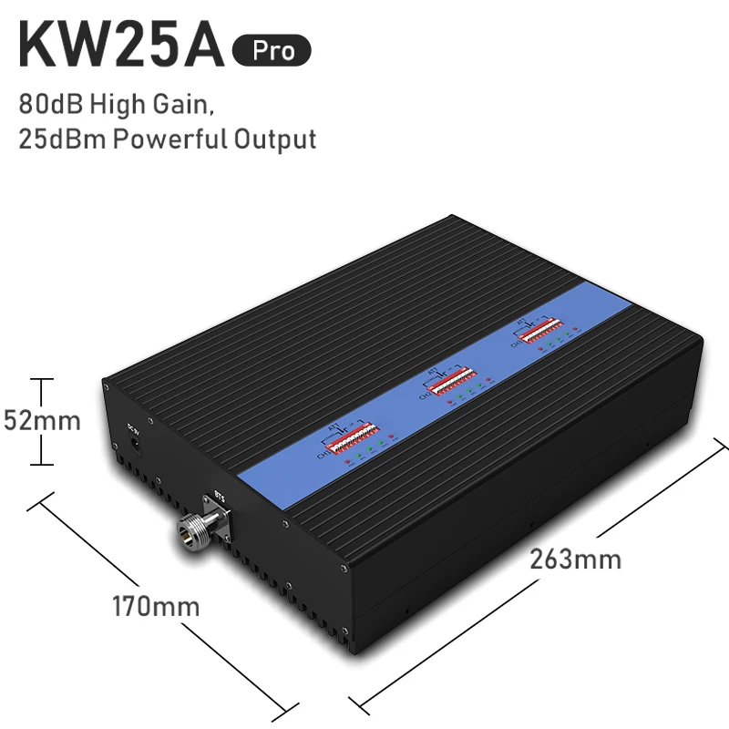 Lintratek 80dB 25dBm Powerful Triband Signal Booster GSM 2G 3G 4G Repeater 900 1800 2100MHz Signal Ampli AGC MGC KW25A Pro