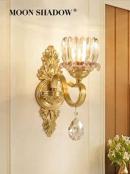 

MOONSHADOW Wall Light Led Full copper Luxury Crystal Nordic Mirror Light Luminaire Bathroom Living room decoration Wandlamp 220V