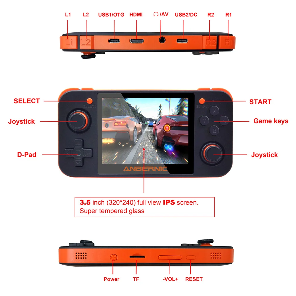Новая Ретро игра RG350 видеоигра портативная игровая консоль мини 64 бит 3,5 дюймов ips экран 16G+ 32G TF игровой плеер RG 350 PS1
