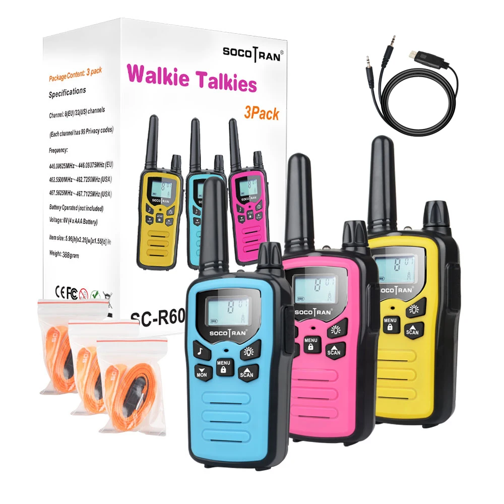Pack Mix Color PMR446 Walkie Talkies Kids Socotran SC-R60 3miles Mini  Child pmr Two way radio with Rechargeable Cable AliExpress