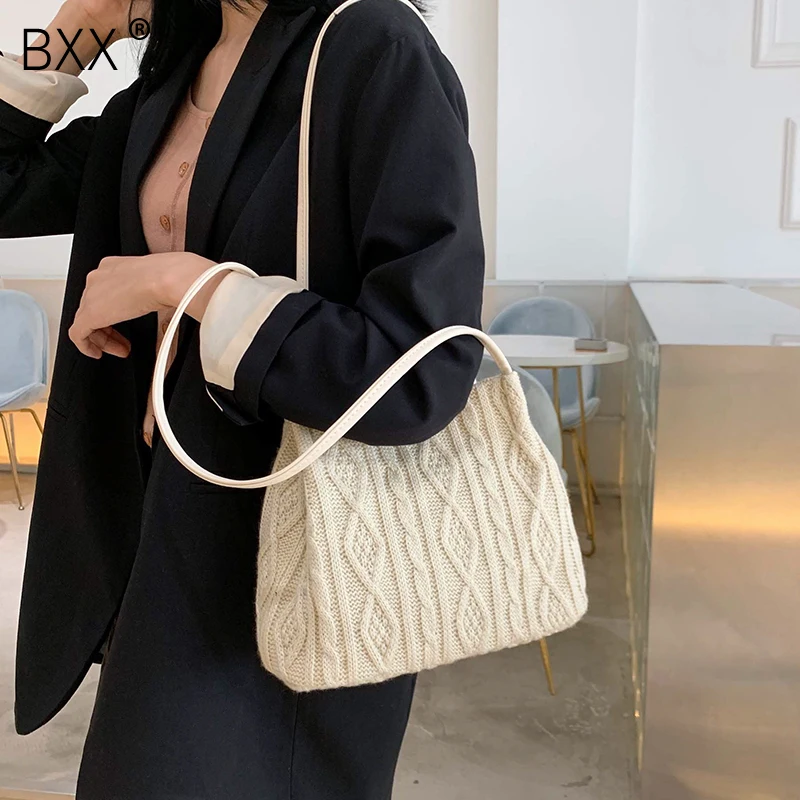 

[BXX] Women Single Shoulder Crossbody Bag All-match Large Capacity Handbag 2020 Brand Designer Vintage Weave Messenger Bag HI359