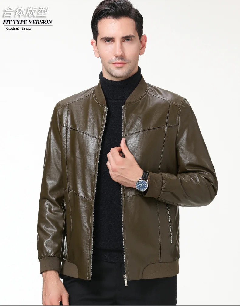 Winter Brushed And Thick Mid-length Men's Haining Leather Coat Middle-aged Men Casual Leather Jacket MEN'S Top